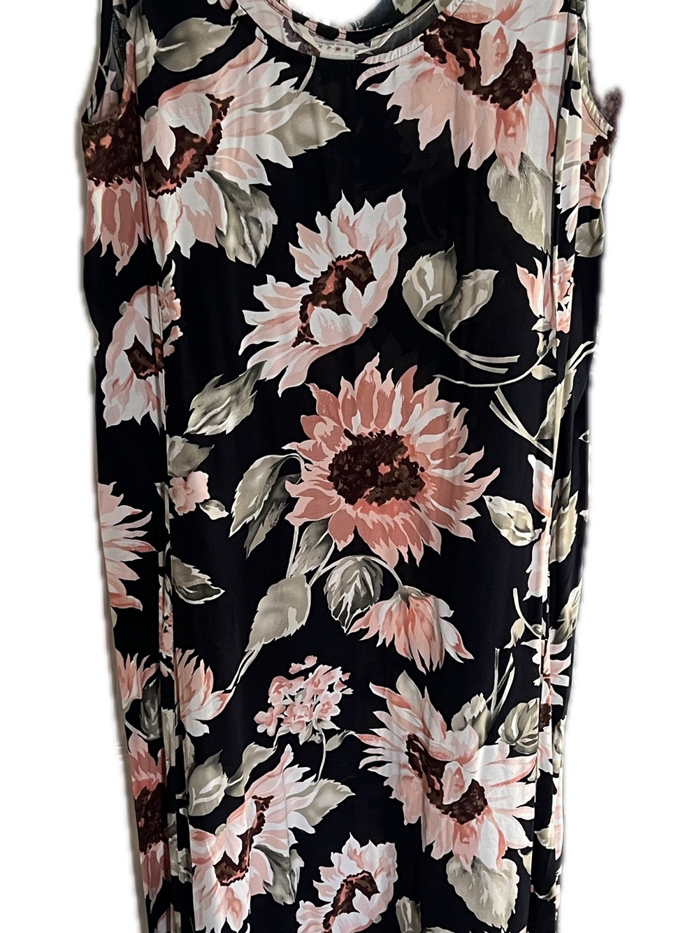 Vintage Express Navy Blue Midi Dress with Pink Floral Print